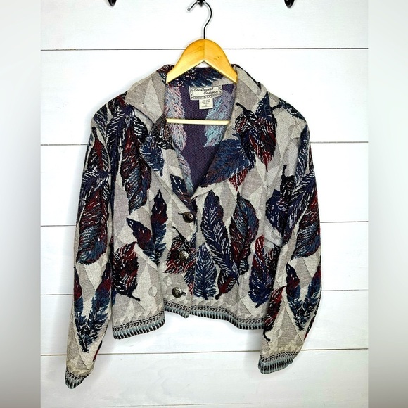 Southwest Canyon Jackets & Blazers - Southwest Canyon Womens 2X Tapestry Jacket Feather Print Western Boho Overshirt